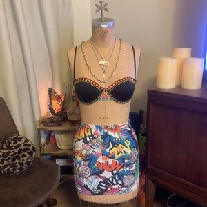 Superhero action sound effects Mini Skirt. Size S. Multi Colors.